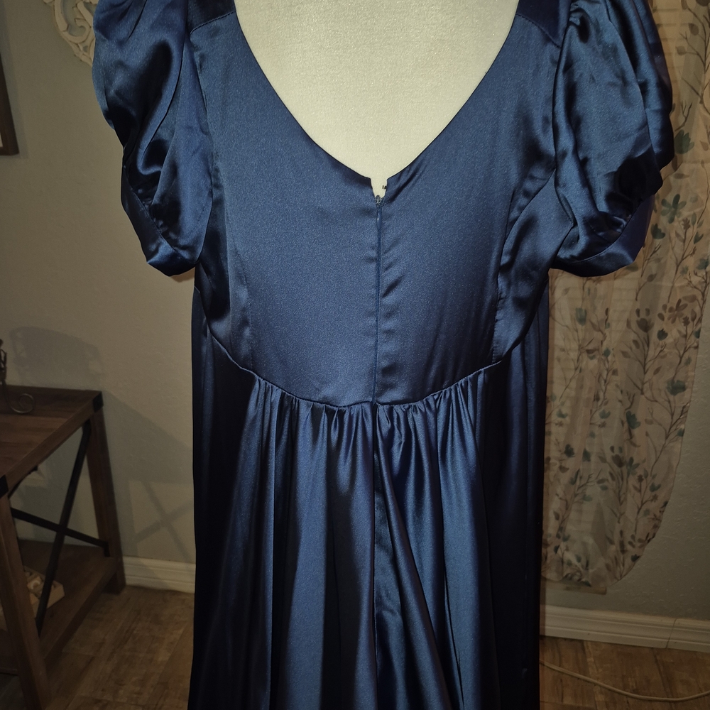 Regency / Bridgerton BallElegant Blue Satin Dress - Picture 3 of 4